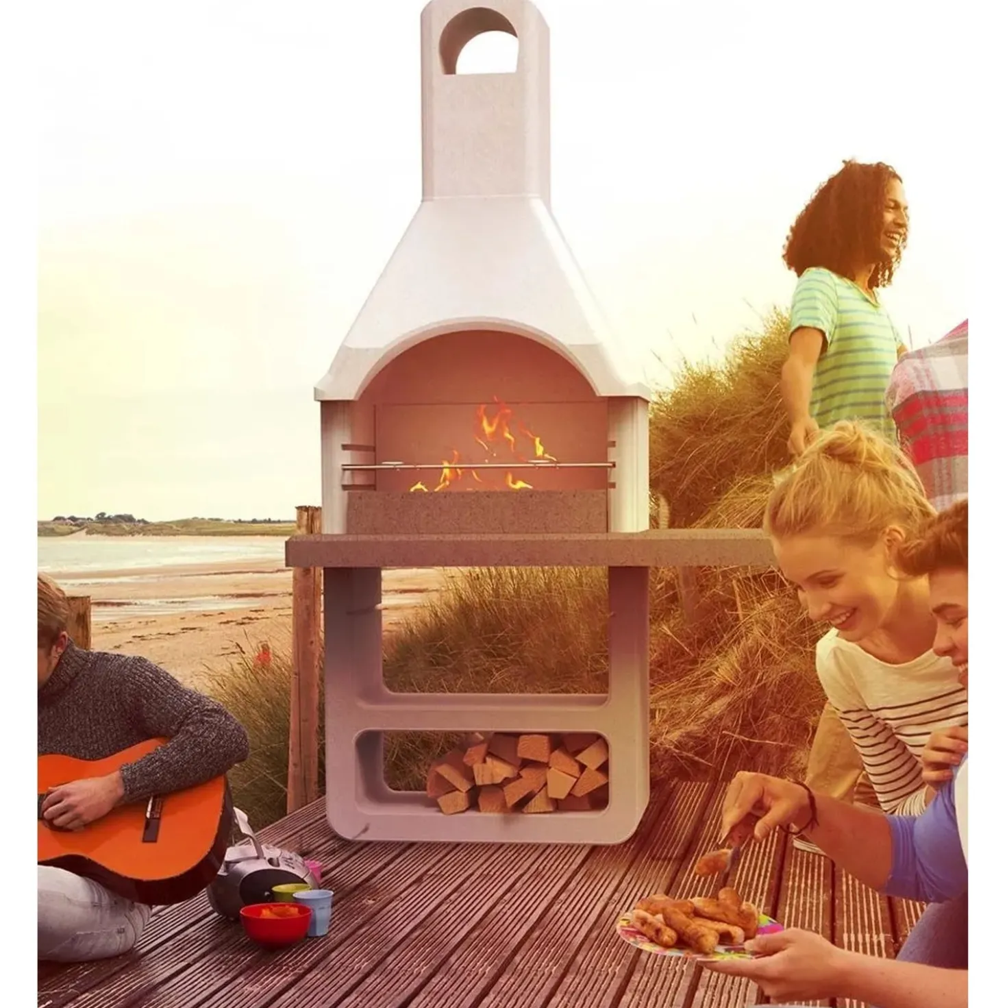 Barbecue in muratura Santa Fe carbonella griglia 67x40 cm cappuccino