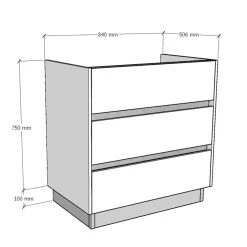 Base porta lavabo 3 cass. con appoggio a terra 84x50x85 cm bianco opaco