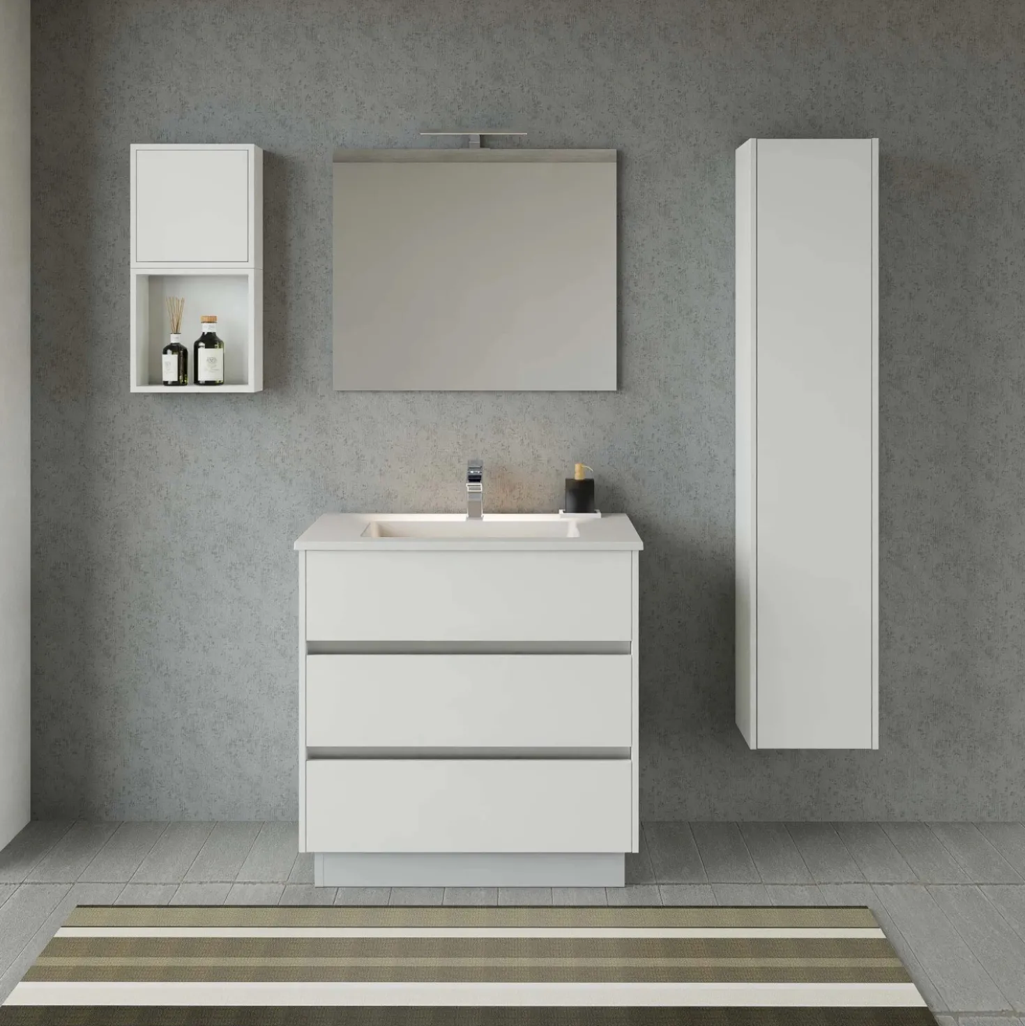 Base porta lavabo 3 cass. con appoggio a terra 84x50x85 cm bianco opaco