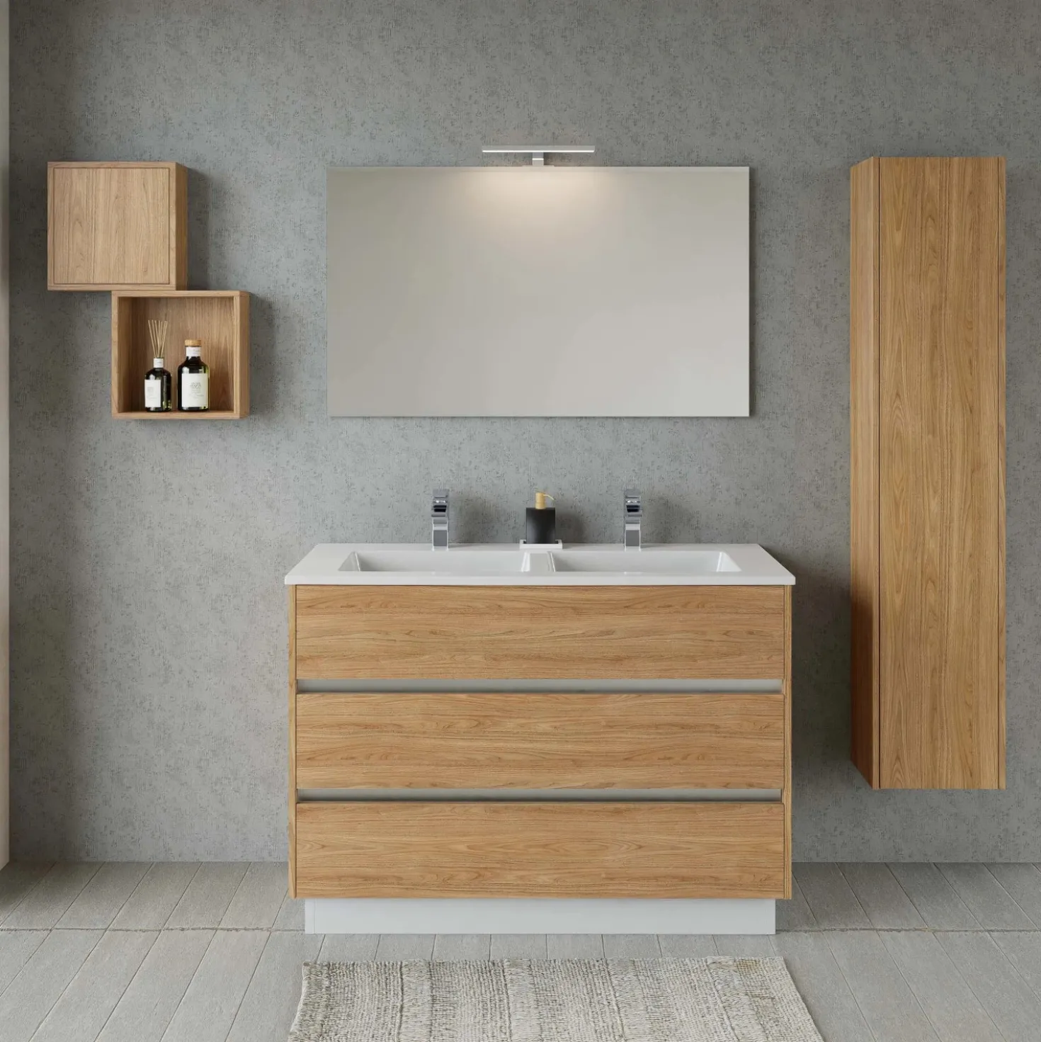 Base porta lavabo 3 cass. con appoggio a terra 120x50x85 cm effetto legno