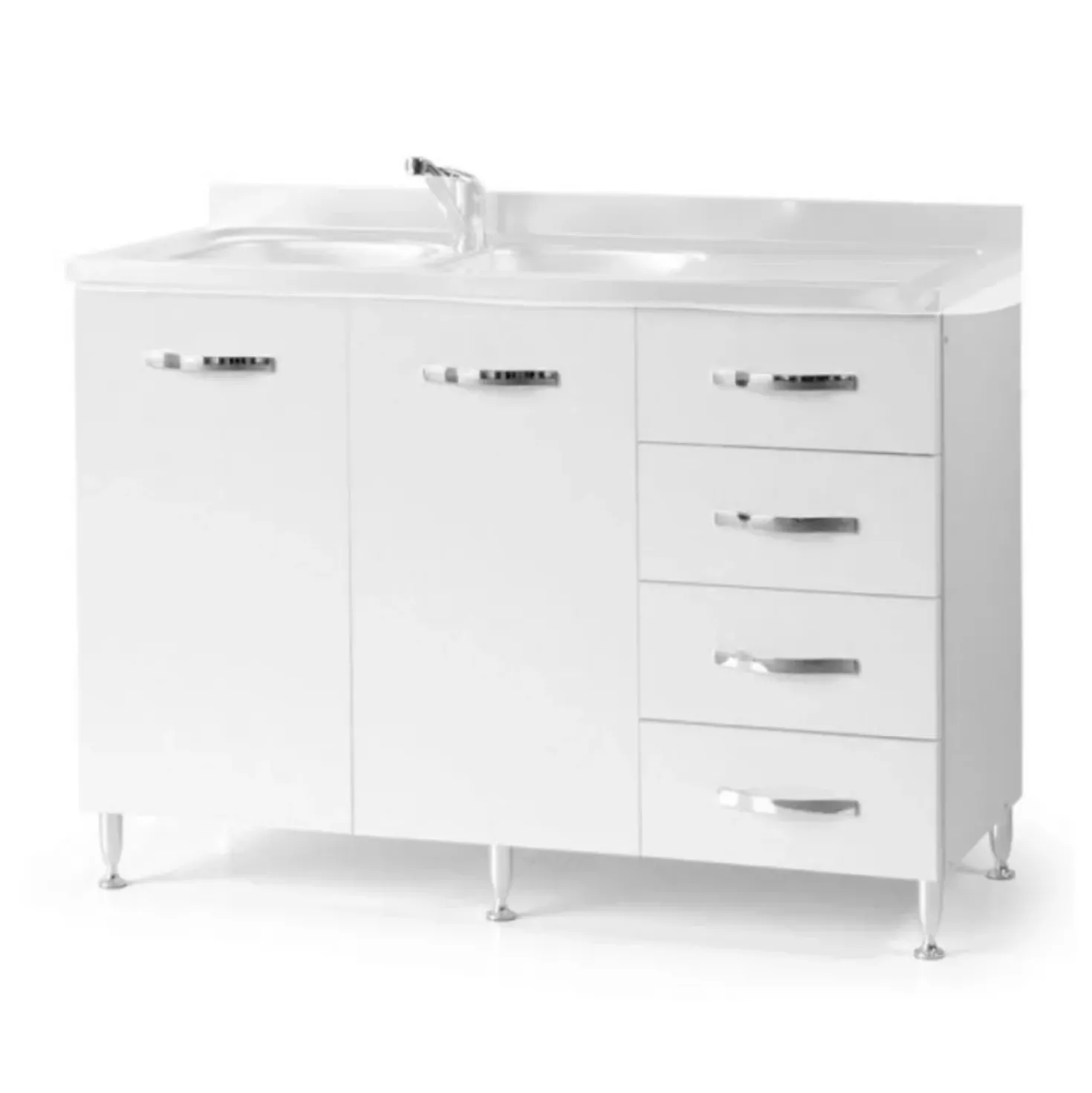 Base sottolavello cucina con cassettiera L 120 bianco frassinato destro
