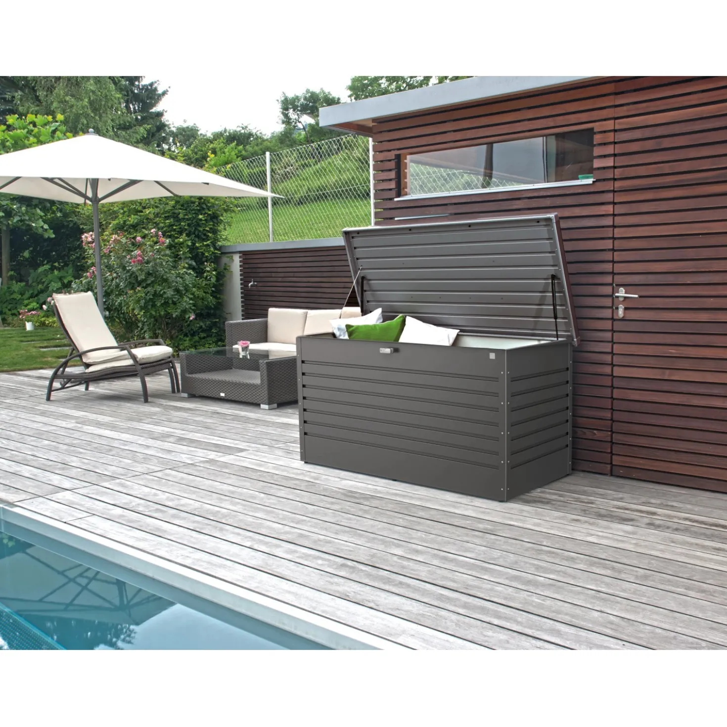 Baule da esterno Biohort 101x46x61 cm grigio scuro metallizzato