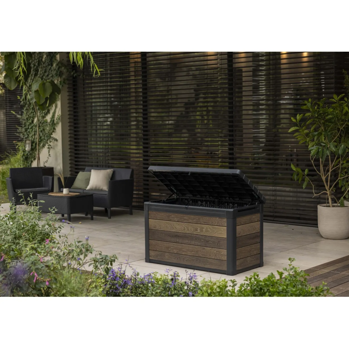 Baule da esterno Deco 100G 123x62x71 cm 380 l noce