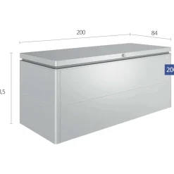 Baule da esterno LoungeBox Biohort 200x84 cm argento metallizzato