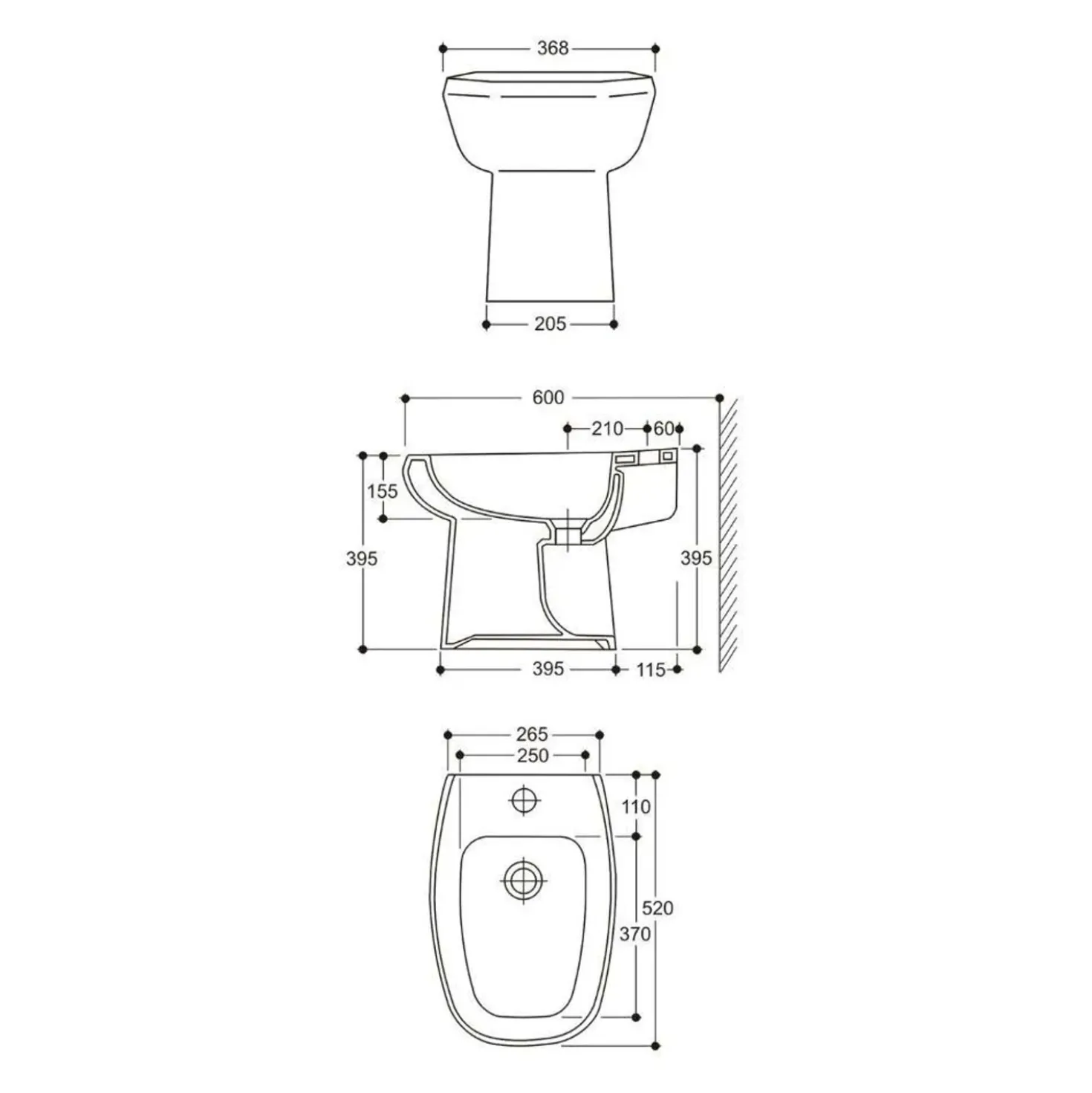 Bidet a terra Lake in ceramica bianco