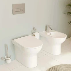 Bidet filo muro S20 Round a pavimento in ceramica bianca monoforo