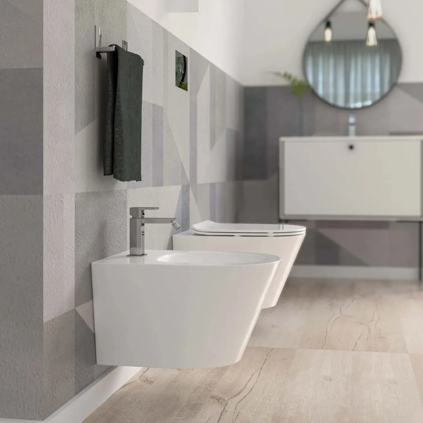 Bidet sospeso Round in vetrochina bianco lucido 515x360x32 mm