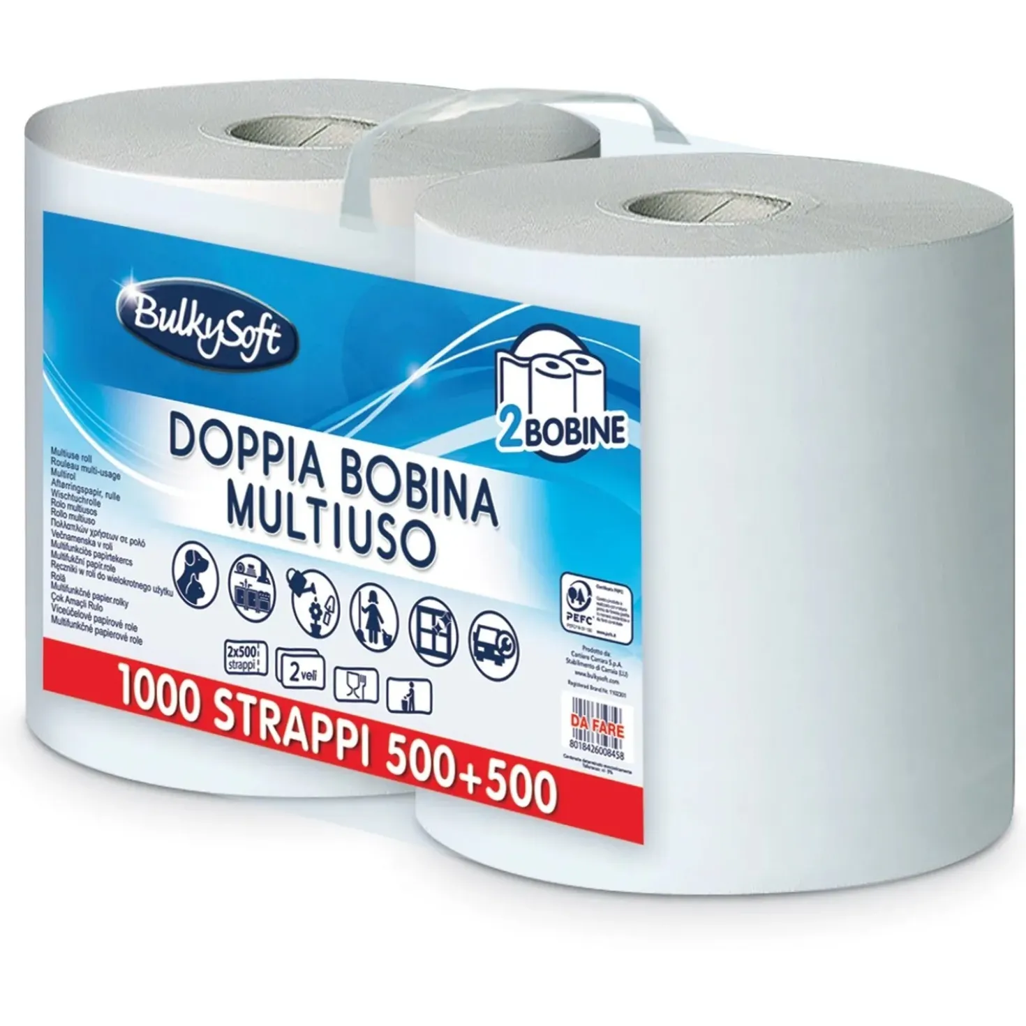 Bobina carta doppia 500 strappi 2 veli