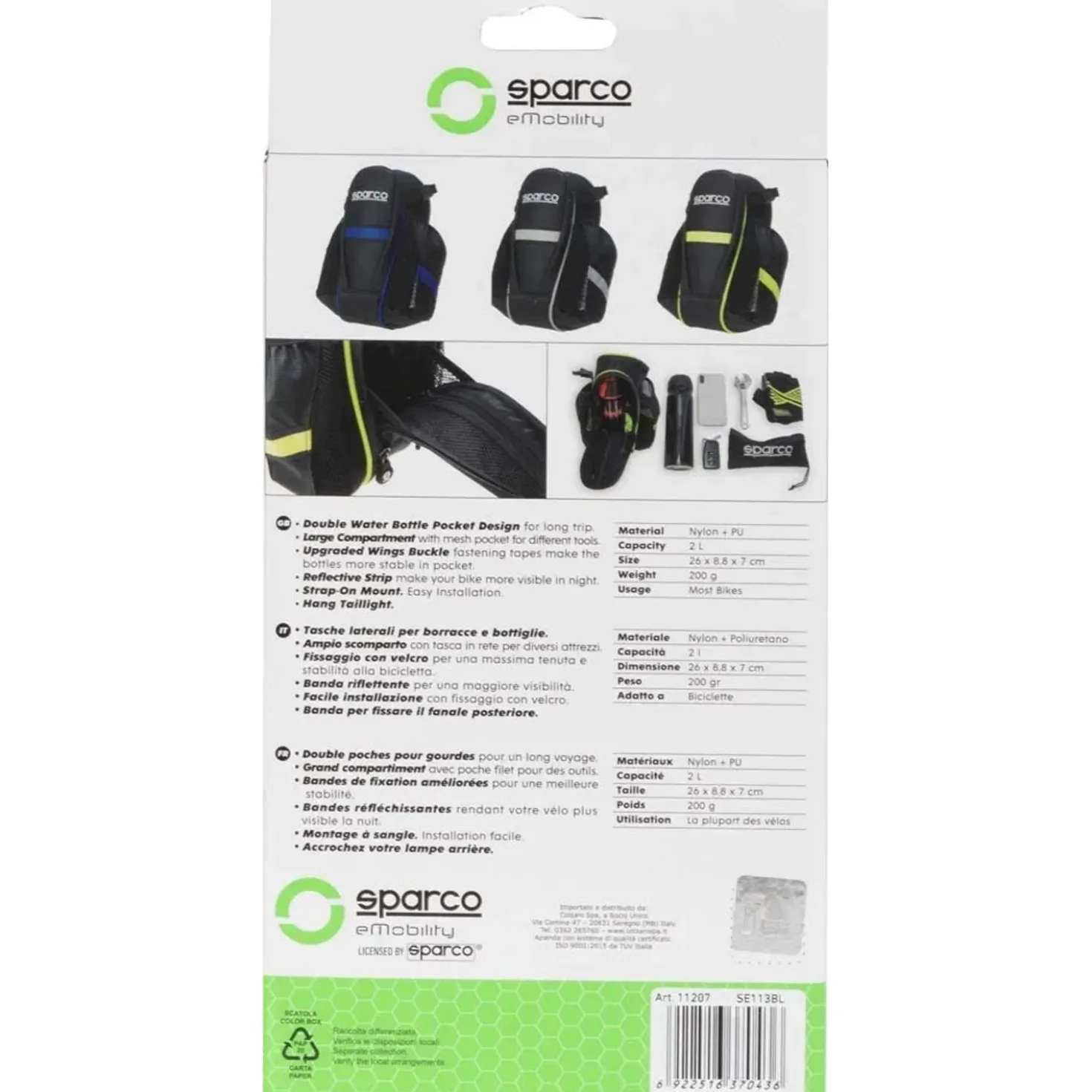 Borsa da sella Sparco c/ tasca per borraccia