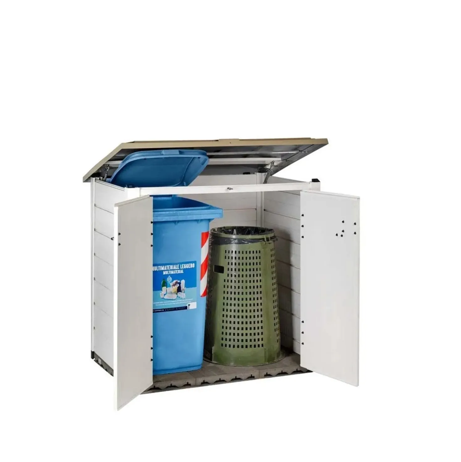 Box da giardino in PVC porta bidoni EVO 100 bianco/tortora 131x88x133 cm