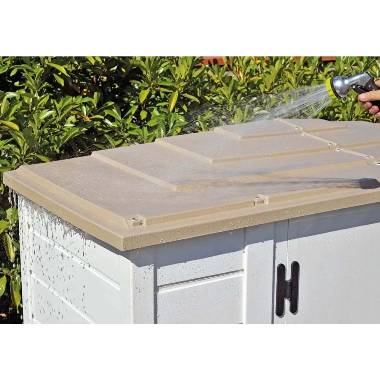 Box da giardino in PVC porta bici EVO 200 bianco/tortora 212x88x133 cm