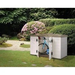 Box da giardino in PVC porta bici EVO 200 bianco/tortora 212x88x133 cm