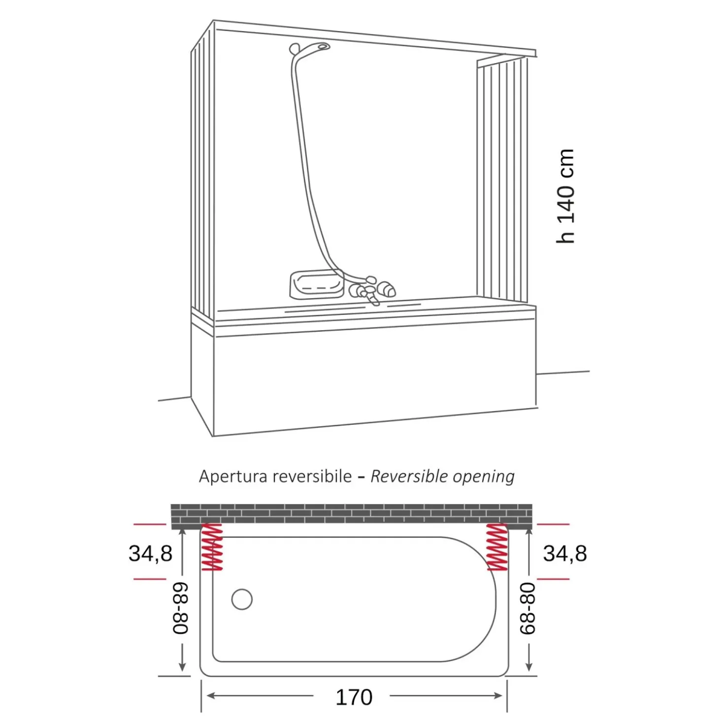 Box doccia a soffietto 1 lato regolabile bianco H 184 x L 92 cm
