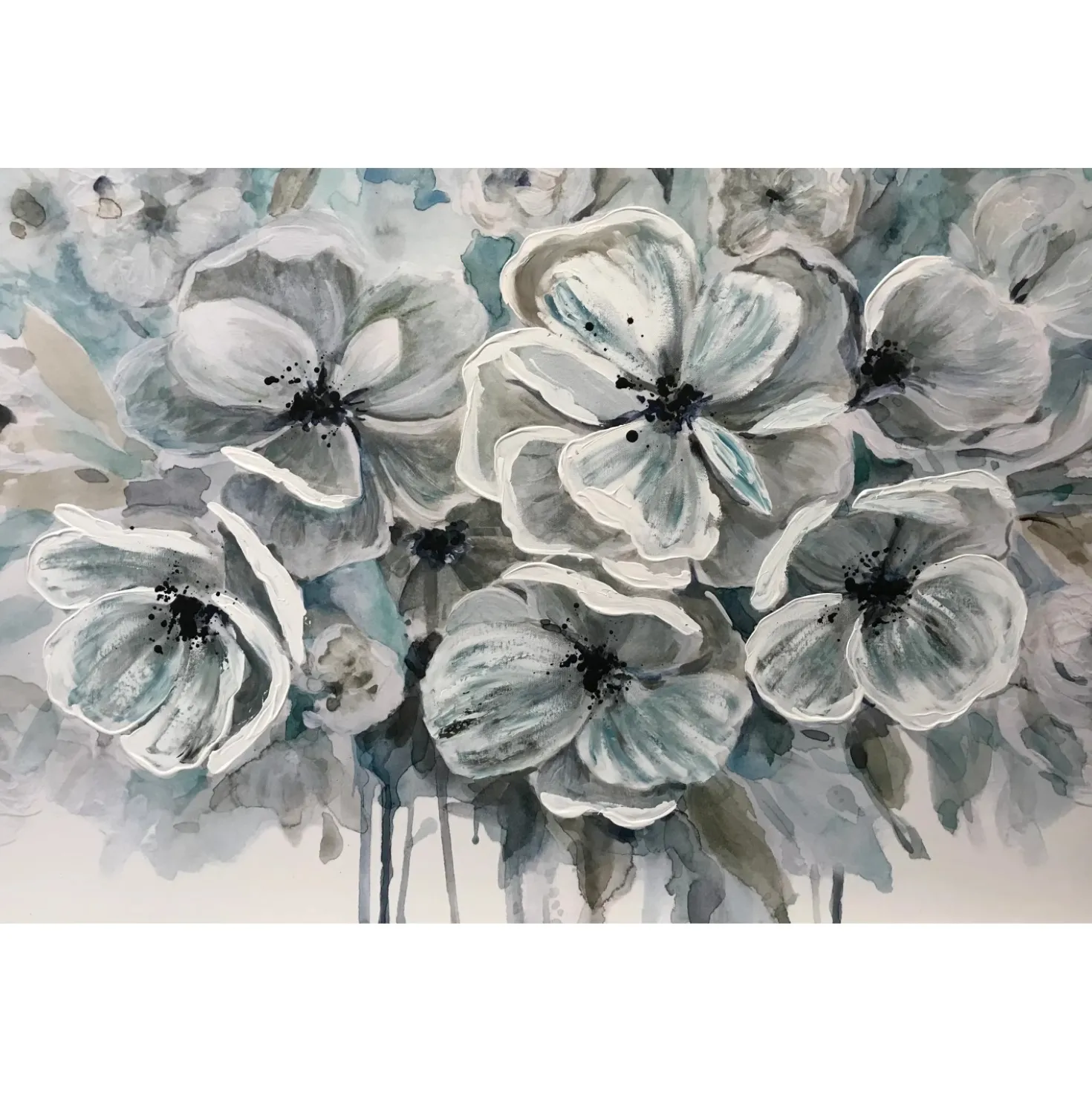 Canvas dipinto Fiori Azzurri 60x90cm