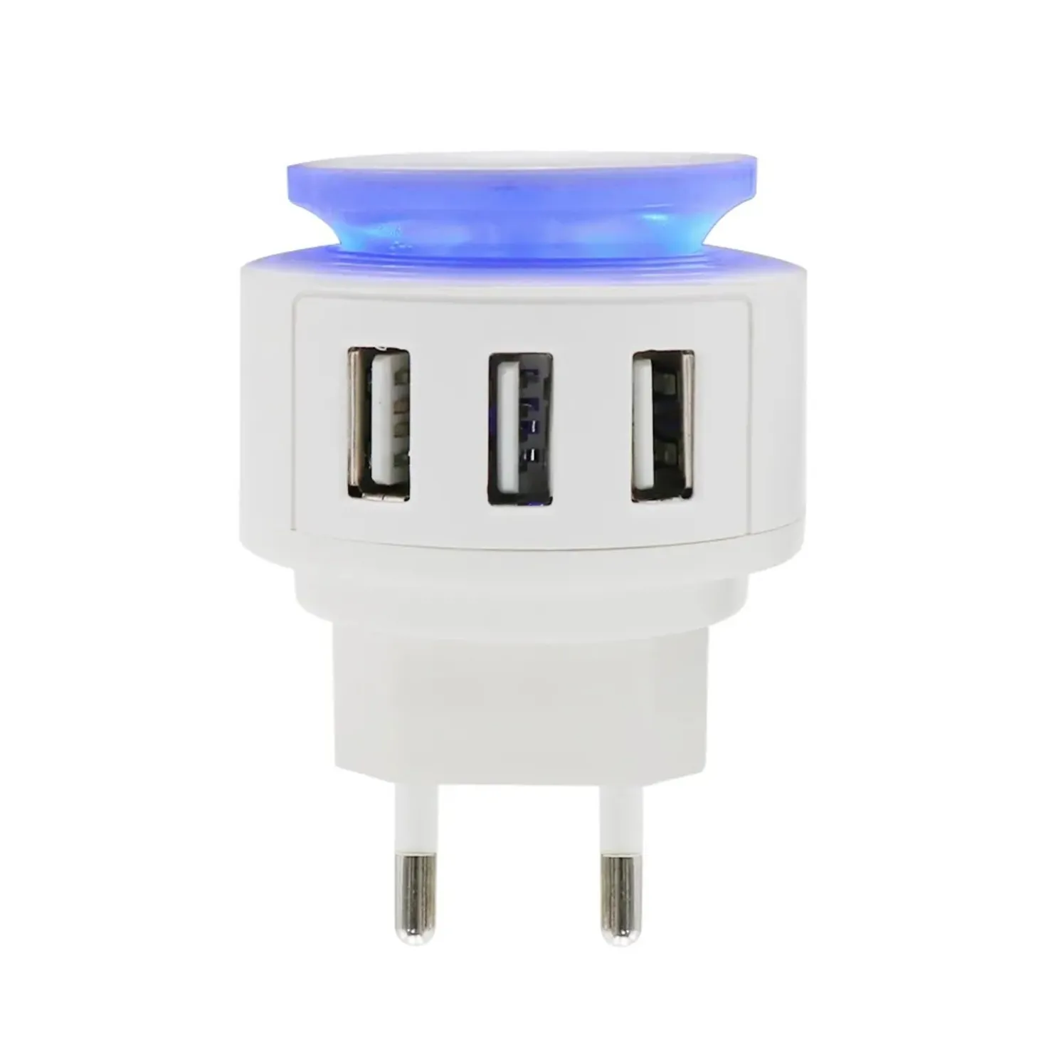 Caricabatterie universale da rete con 3 Usb e luce led notturna bianco