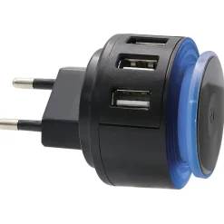 Caricabatterie universale da rete con 3 Usb e luce led notturna nero
