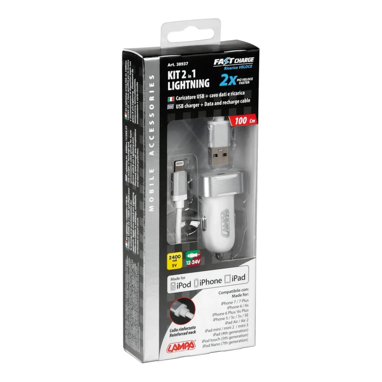 Caricatore Usb+Cavo dati e ricarica dispositivi Apple presa 8-pin Lightning