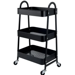 Carrello da cucina nero con 3 vani portaoggetti