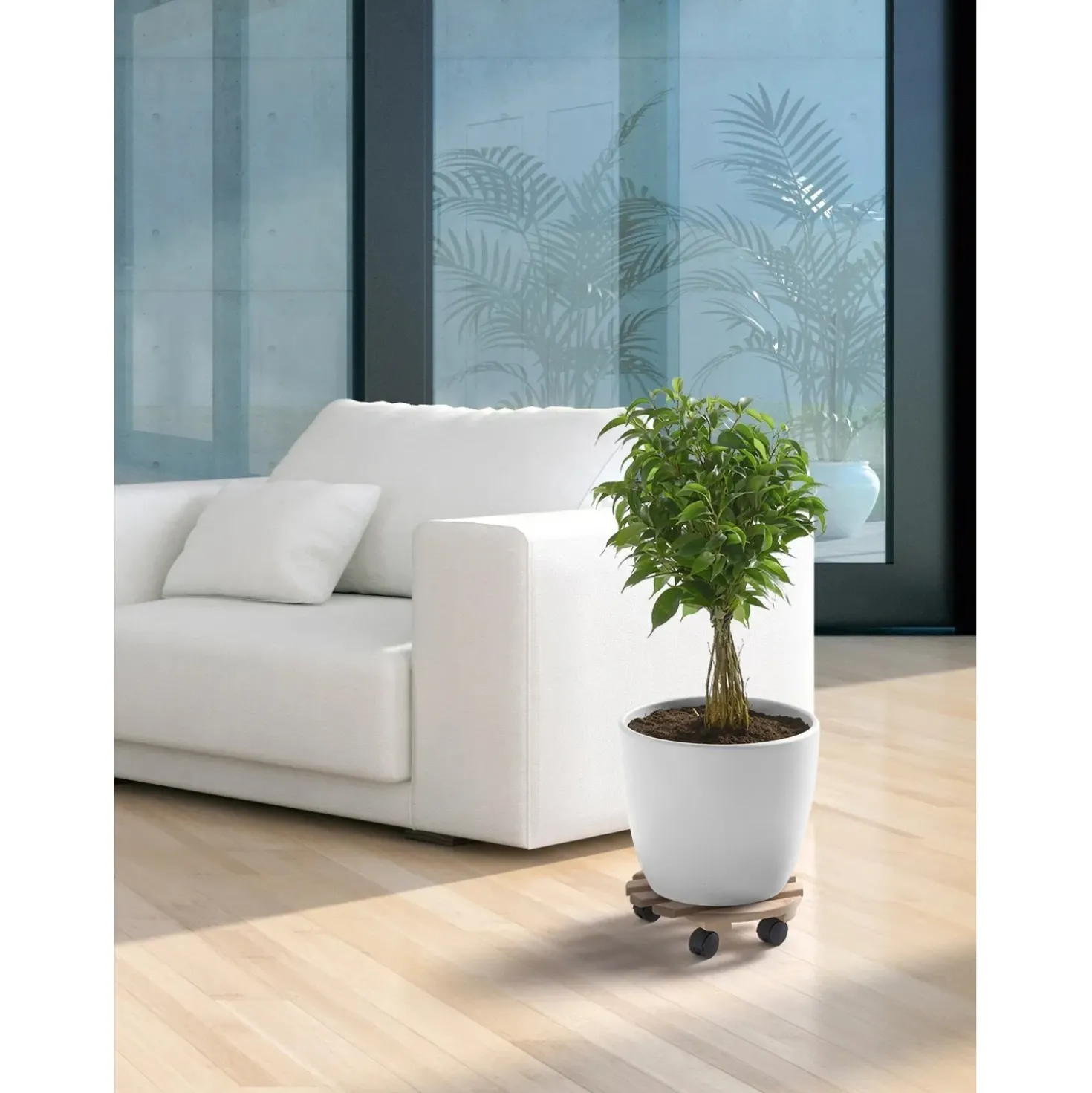Carrello portapiante liscio rotondo Ø 30 cm faggio