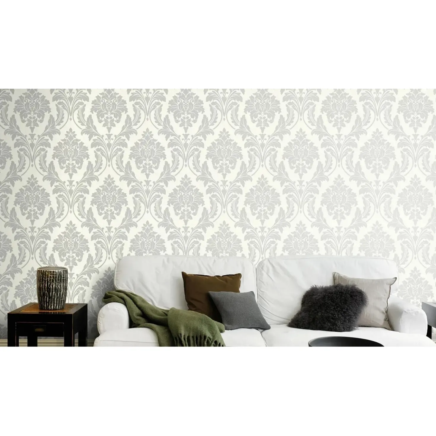 Carta da parati decorativa damasco grigio