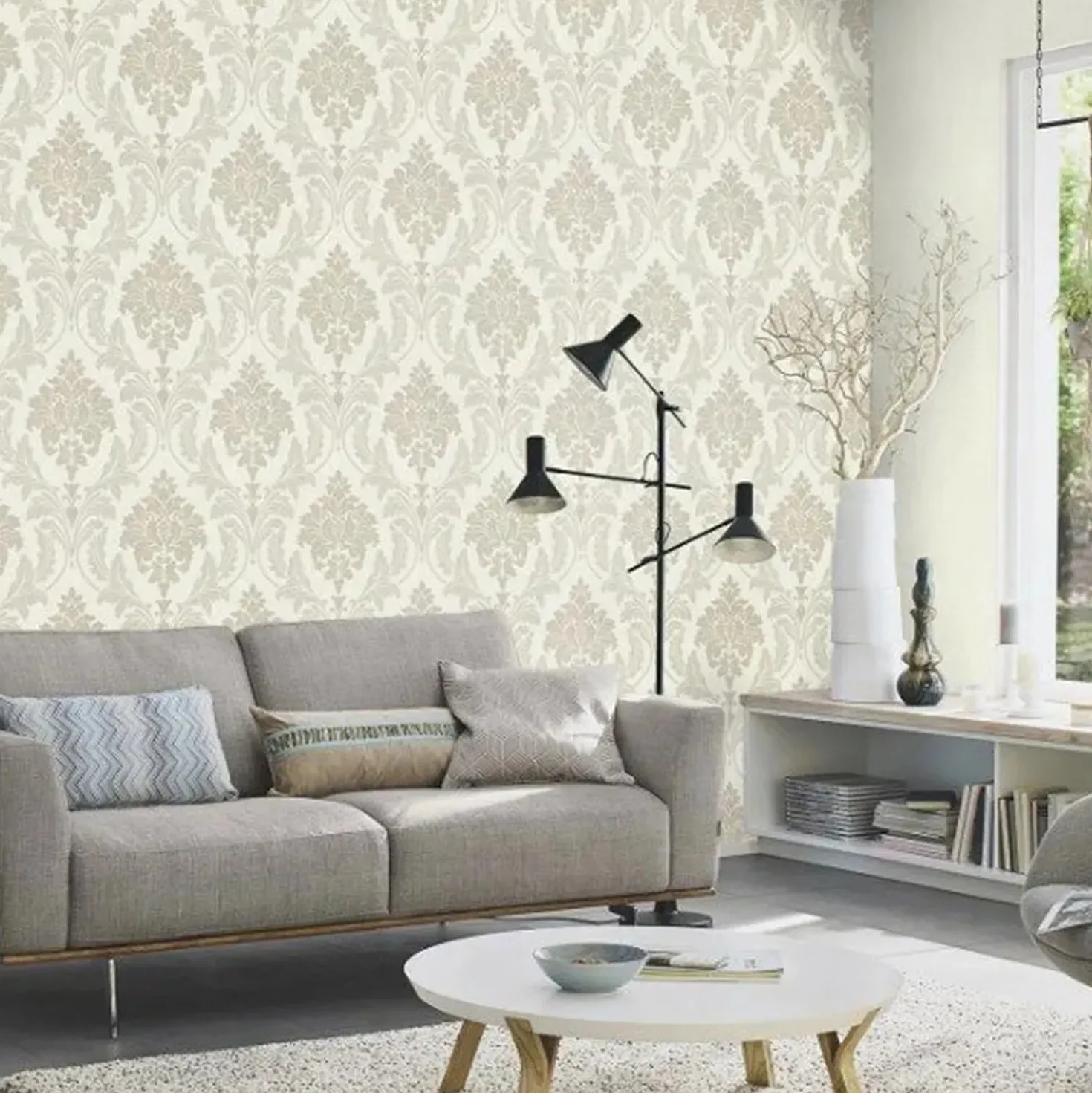 Carta da parati decorativa damasco beige