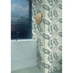 Carta da parati felce beige nera