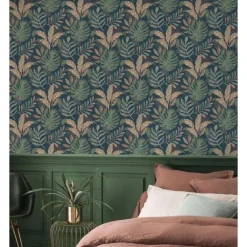 Carta da parati TNT Rasch foglie blu notte 10,05x0,53 m