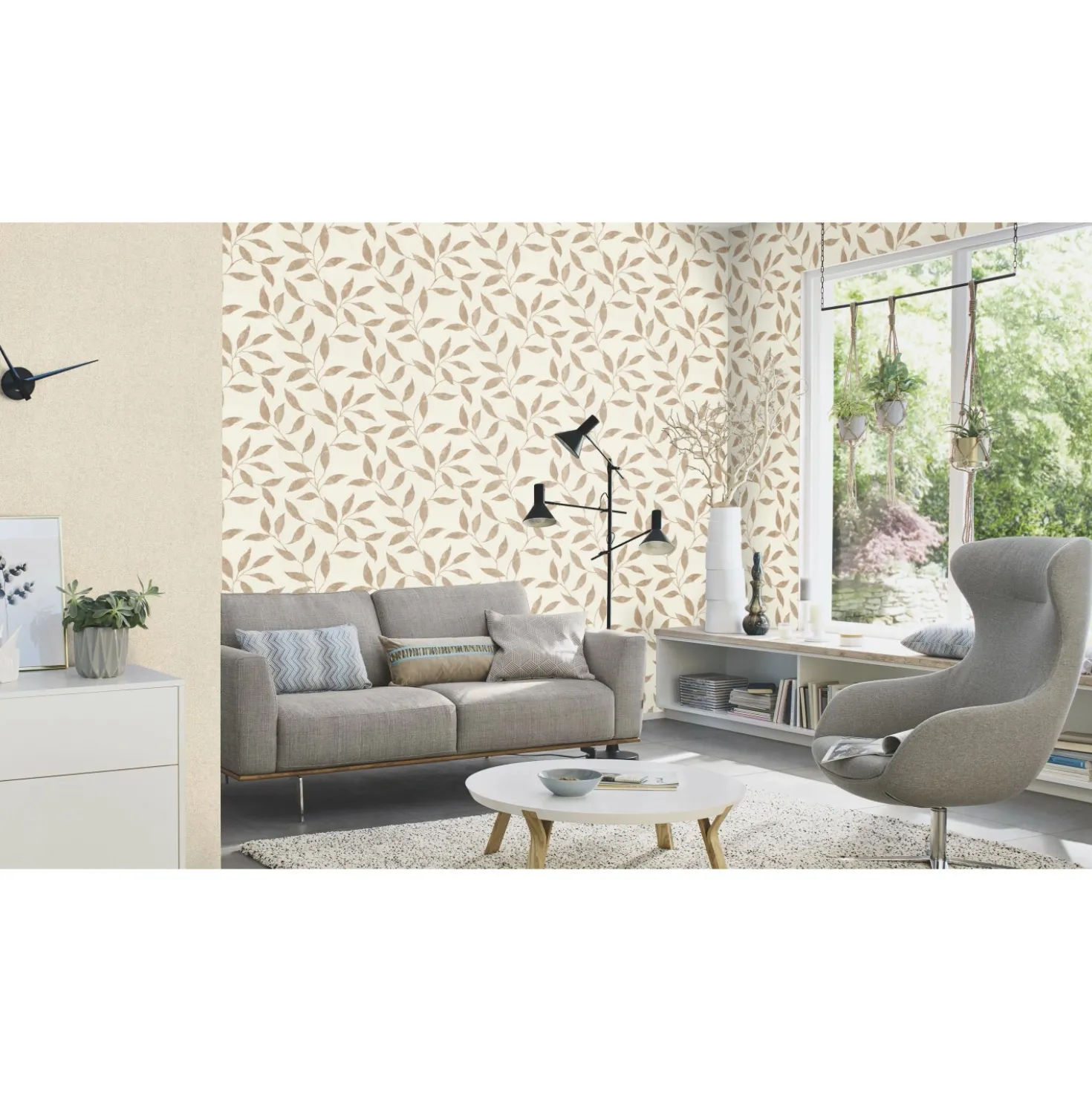 Carta da parati TNT Rasch foglie beige e oro 10,05x0,53 m