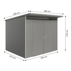 Casetta da giardino Biohort AvantGarde sp 0,5 mm 260x260x218 cm quarzo 2 batt.