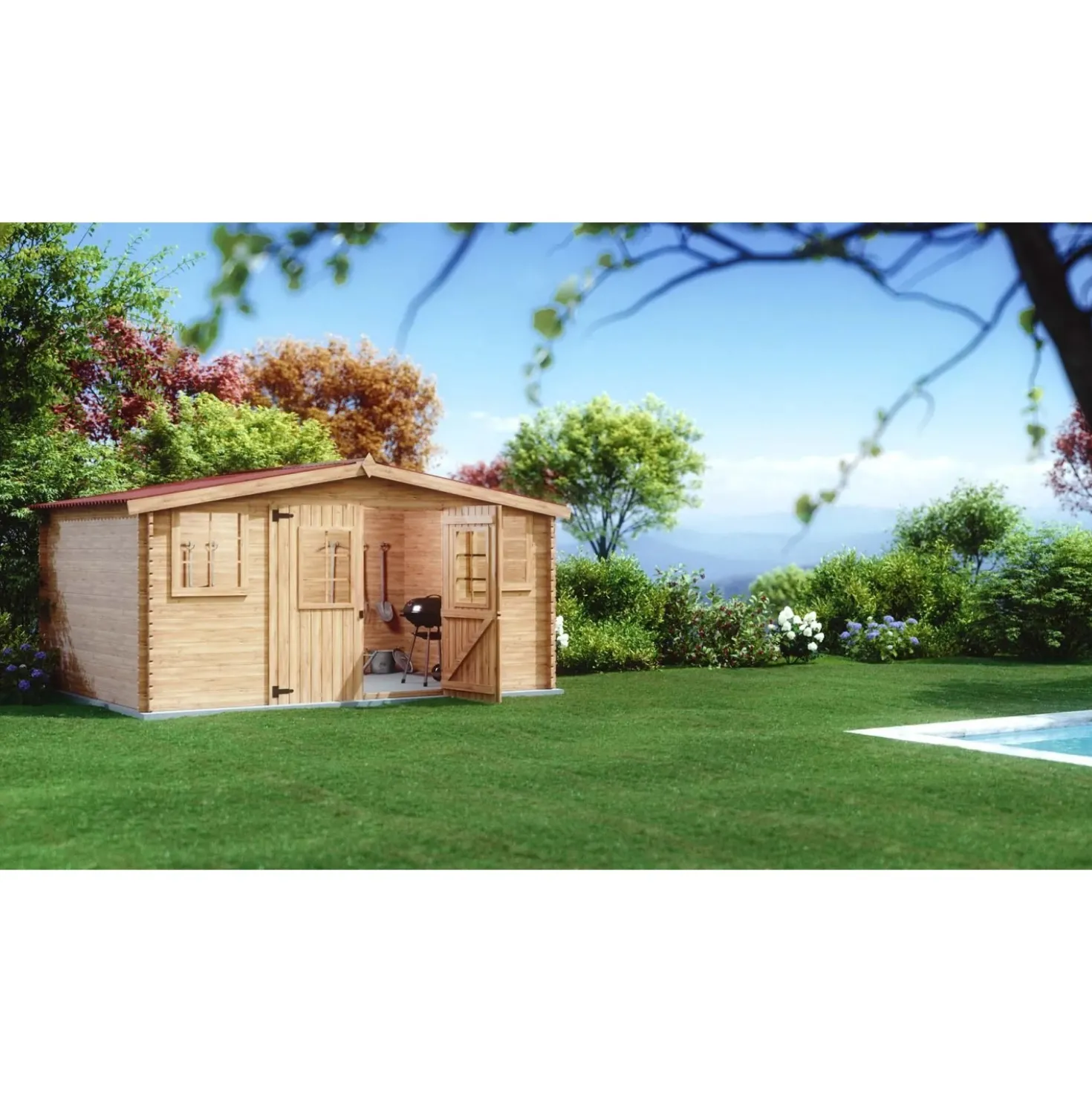Casetta da giardino in legno sp 28 mm H207xL416xP404 cm