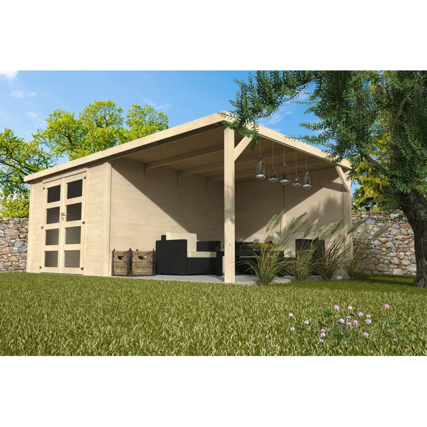 Casetta da giardino in legno Blockhaus Pireo sp 28 mm H204xL593xP333 cm