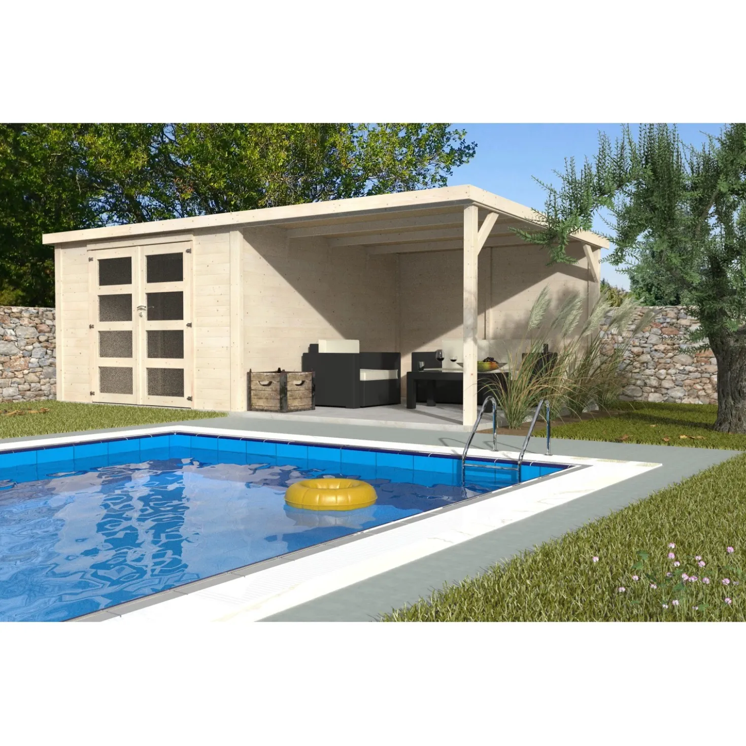 Casetta da giardino in legno Blockhaus Pireo sp 28 mm H204xL593xP333 cm