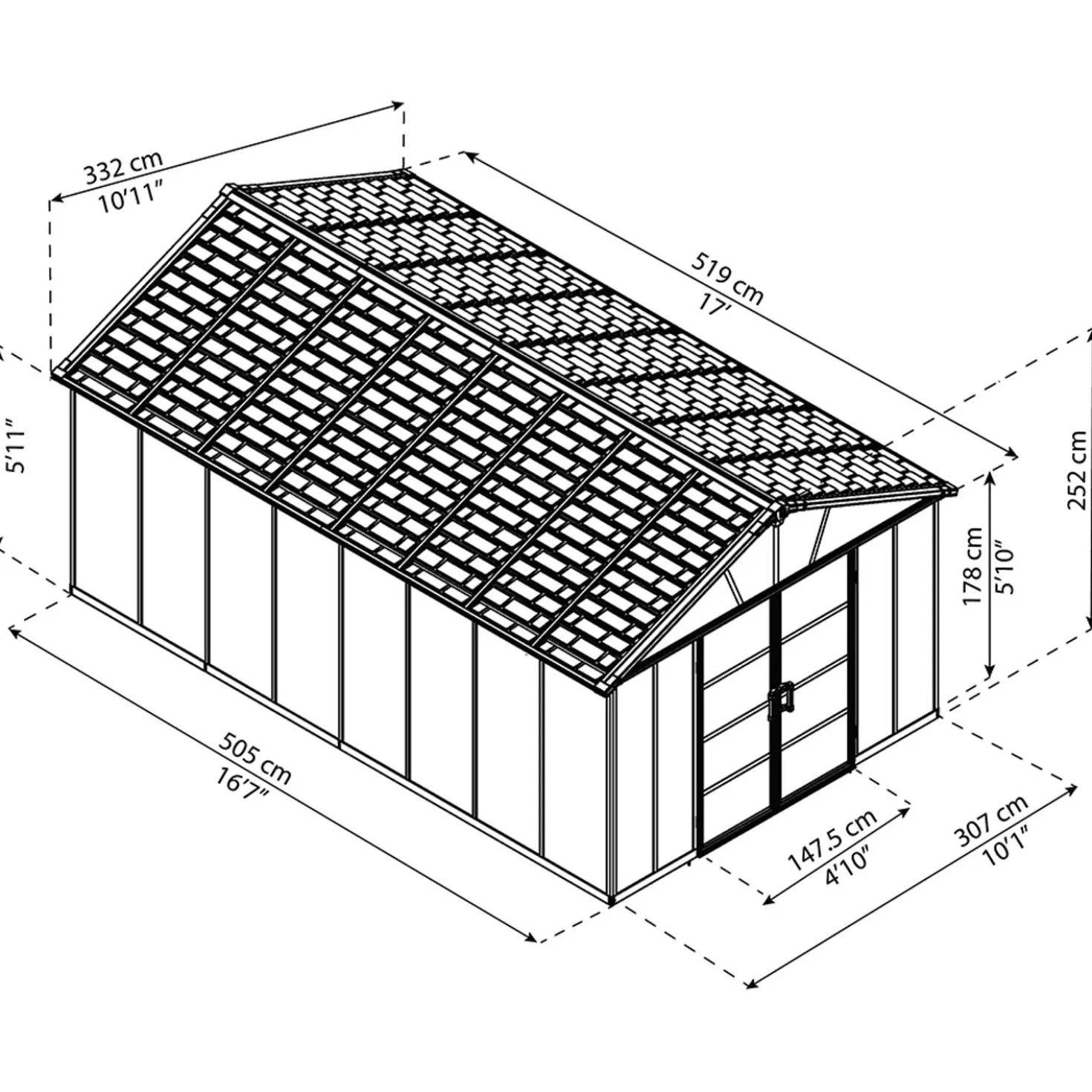 Casetta da giardino in metallo Palram Yukon antracite sp 10 mm H252xL519xP332 cm