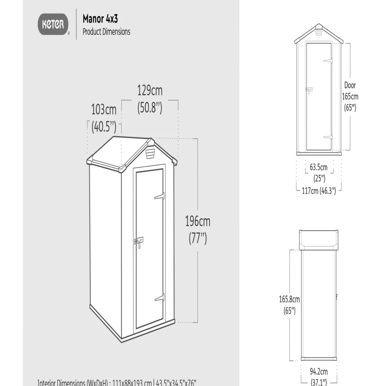 Casetta da giardino in plastica Keter Manor 4x3 dim 128x94x196 cm