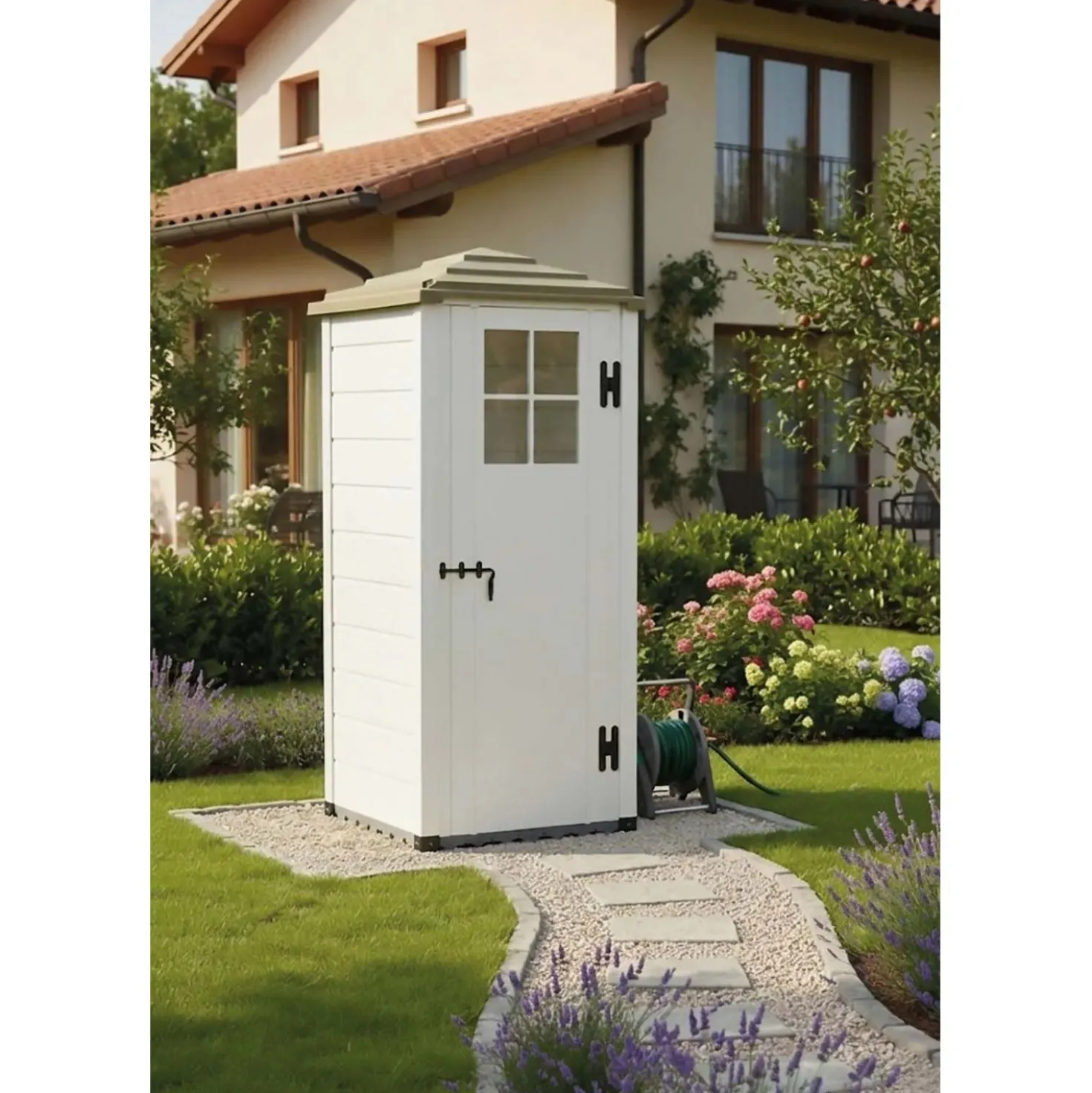 Casetta da giardino in PVC Pagoda Evo 80 sp 20 mm bianco/tortora 90x90x195 cm
