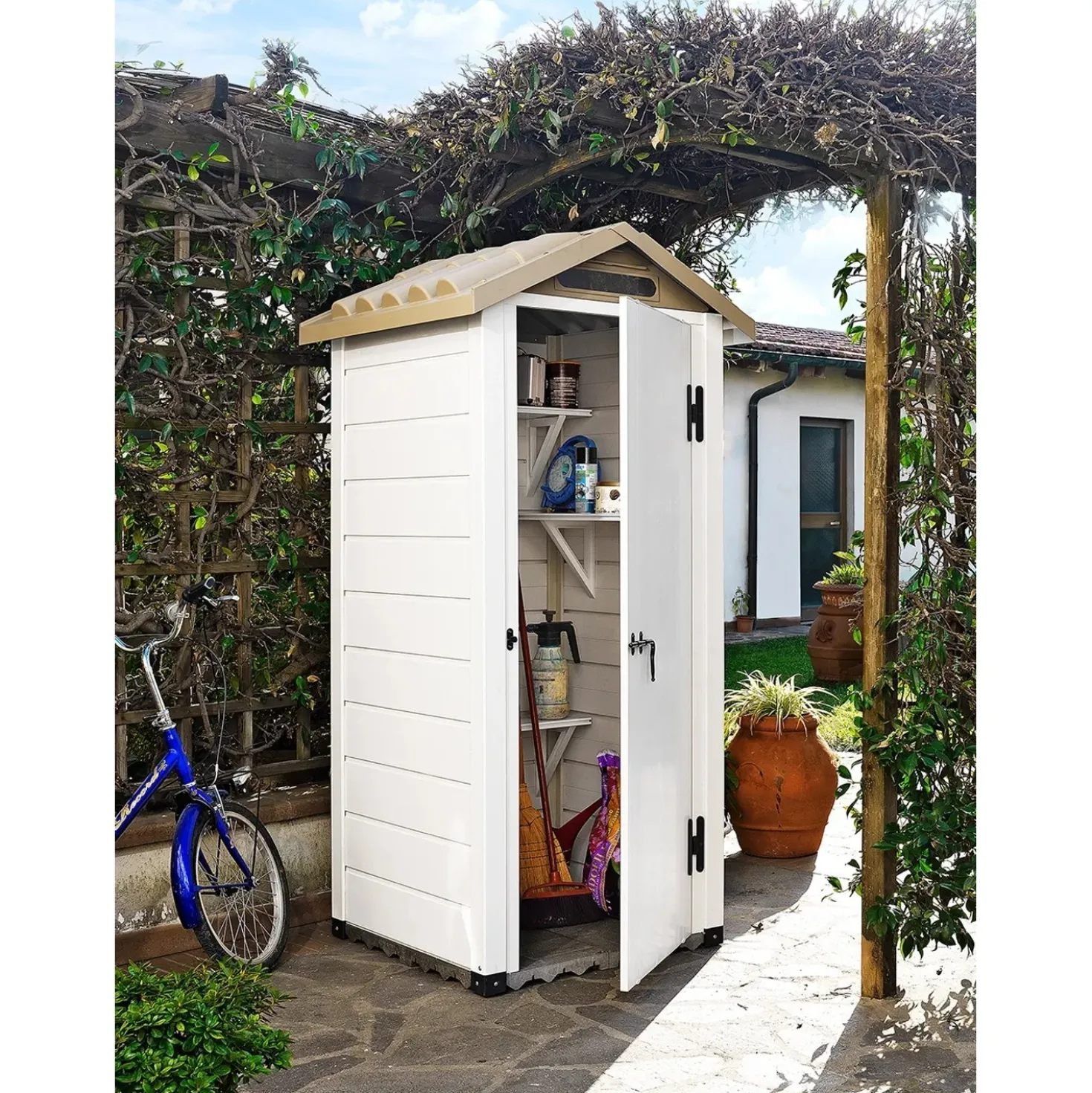 Casetta da giardino in PVC Garofalo Tuscany Evo sp. 20 mm bianco crema 0,93 m²