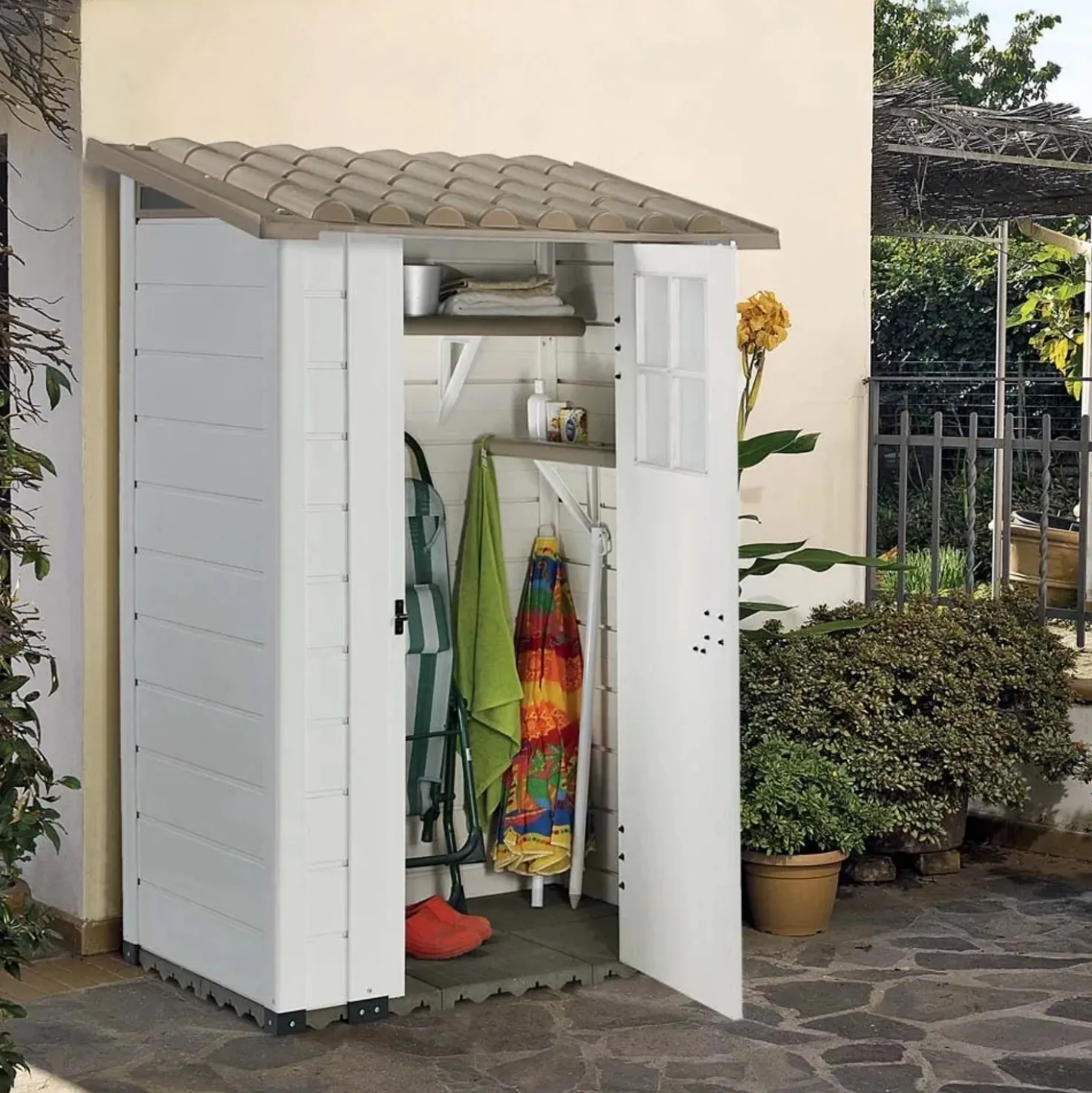Casetta da giardino in PVC Garofalo Tuscany Evo sp. 20 mm beige 1,3 m²