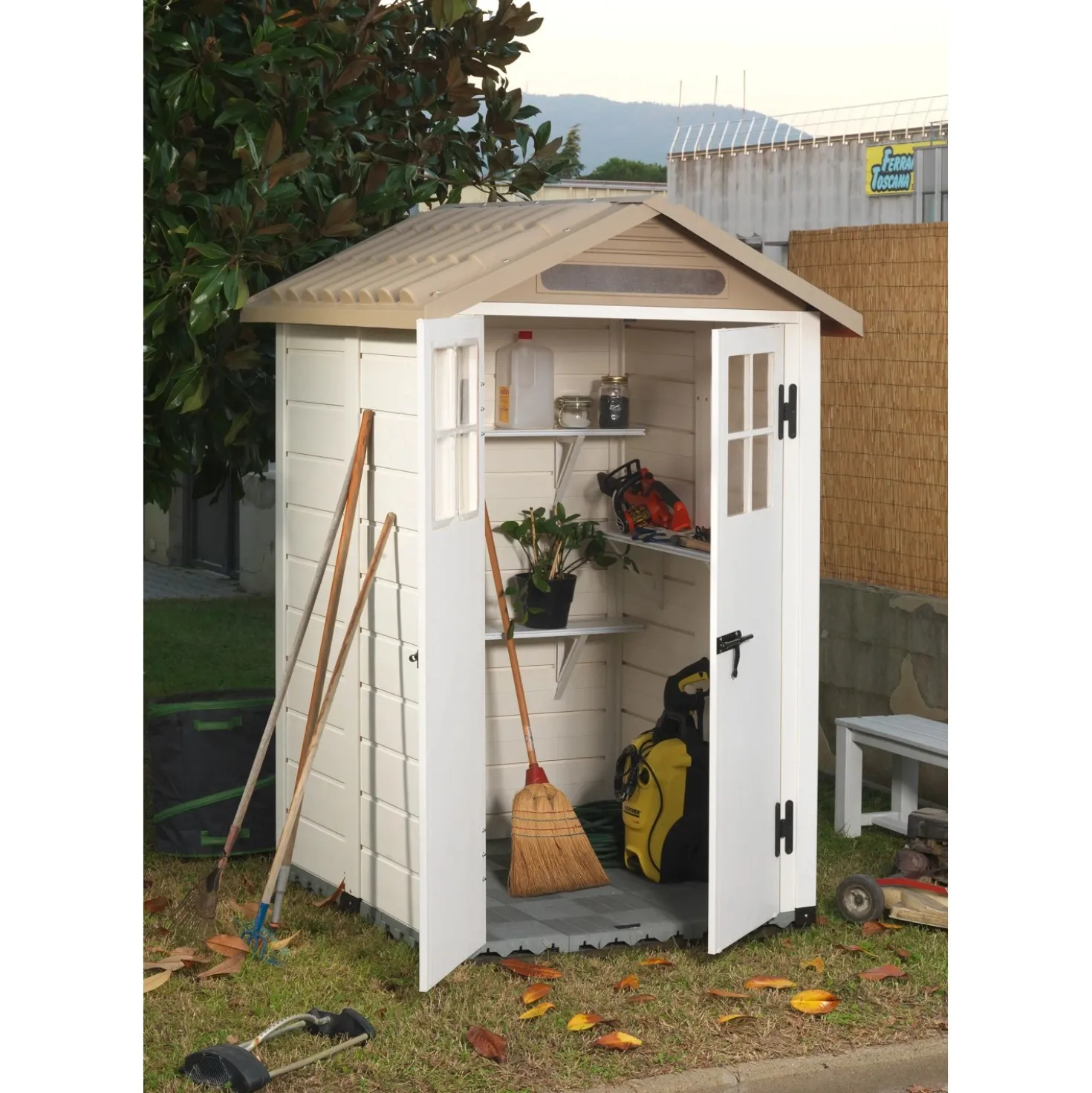 Casetta da giardino in PVC Tuscany Evo sp. 20 mm beige 1,97 m²