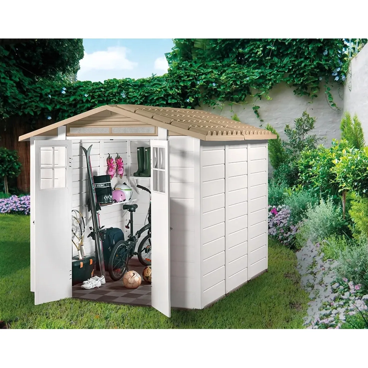 Casetta da giardino in PVC Garofalo Tuscany Evo sp. 20 mm bianco crema 6 m²