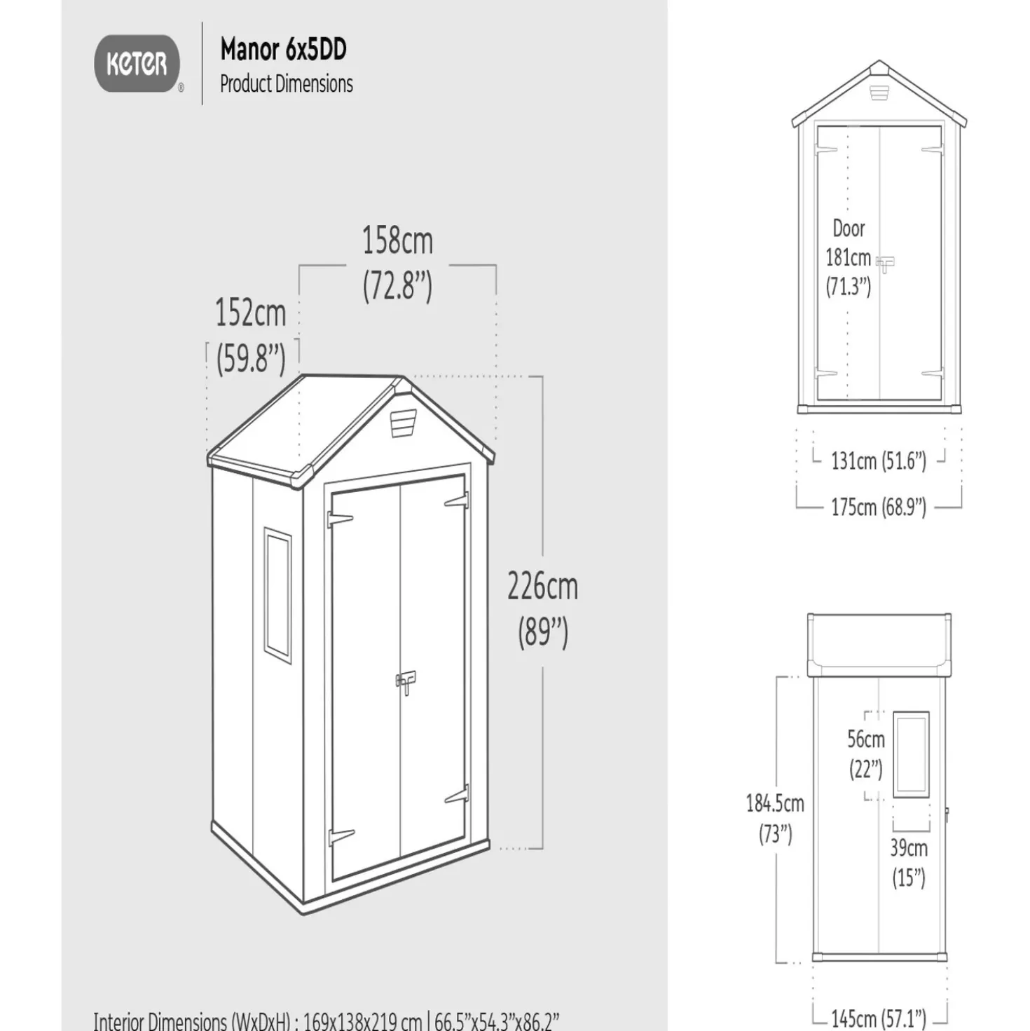 Casetta da giardino in resina Keter Manor sp. 16 mm 185x152x226 cm grigio