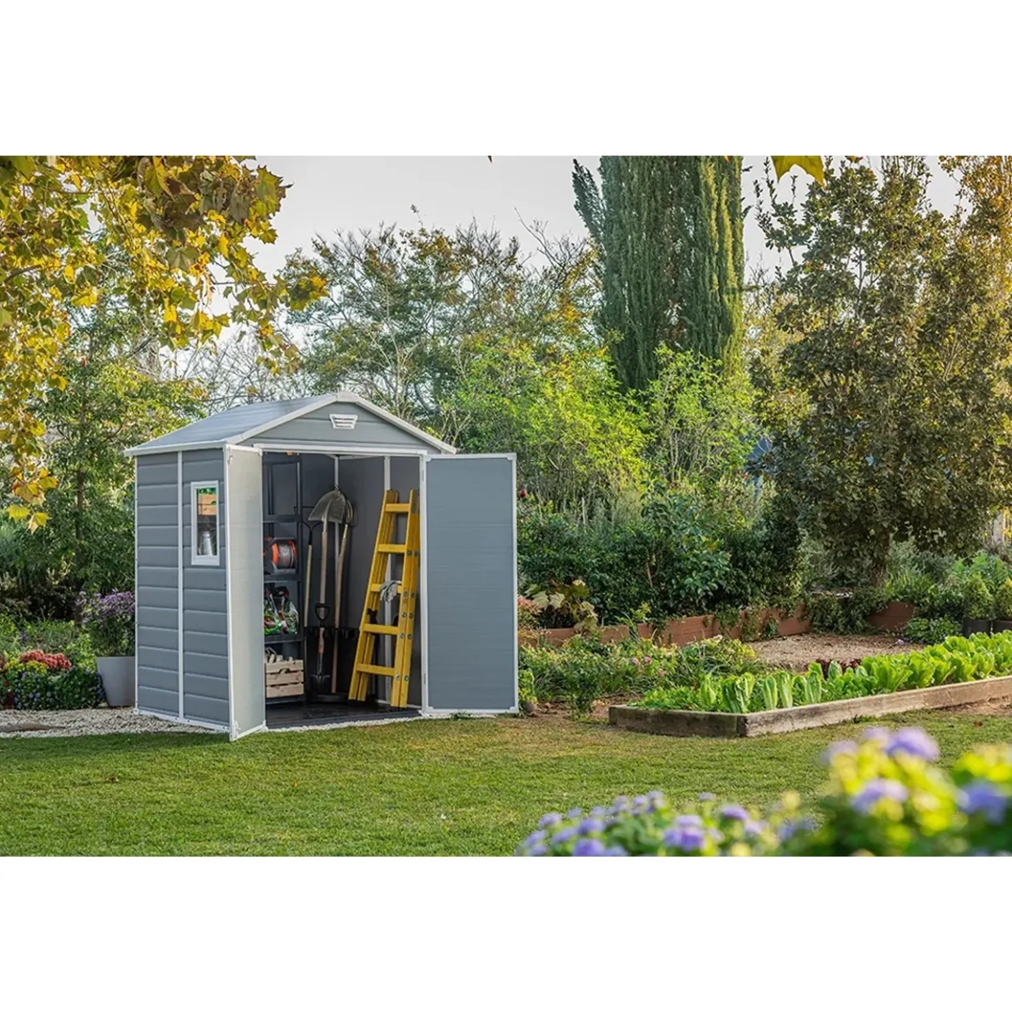 Casetta da giardino in resina Keter Manor sp. 16 mm 185x152x226 cm grigio