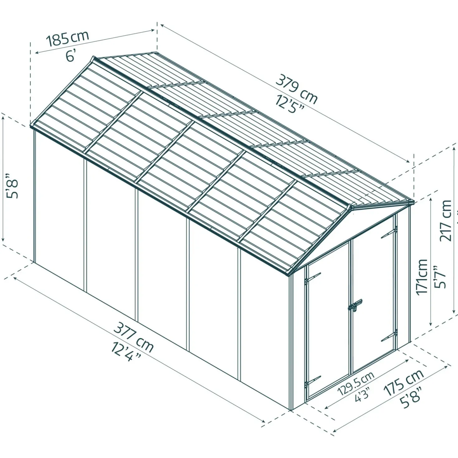 Casetta da giardino Rubicon sp 10 mm H217xL378,6xP185 cm