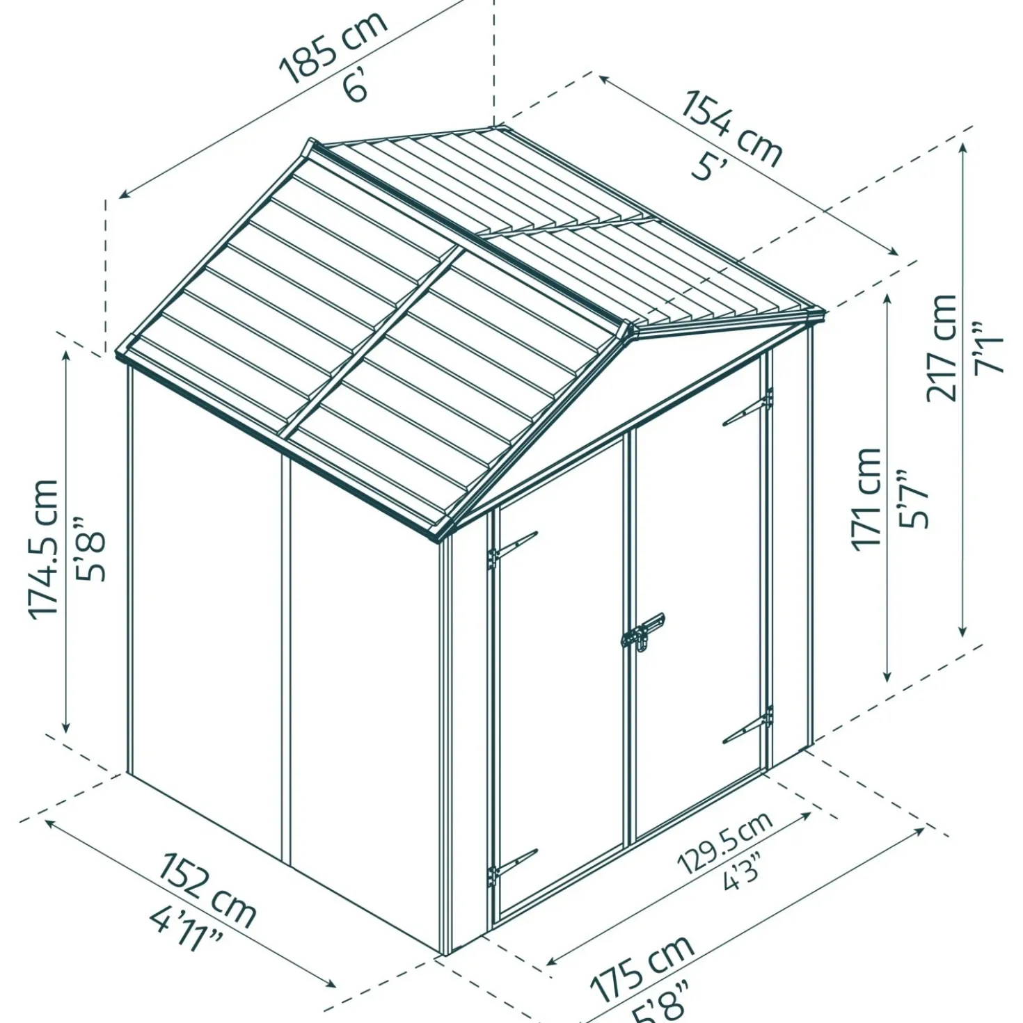 Casetta da giardino Rubicon sp 10 mm H217xL154xP185 cm