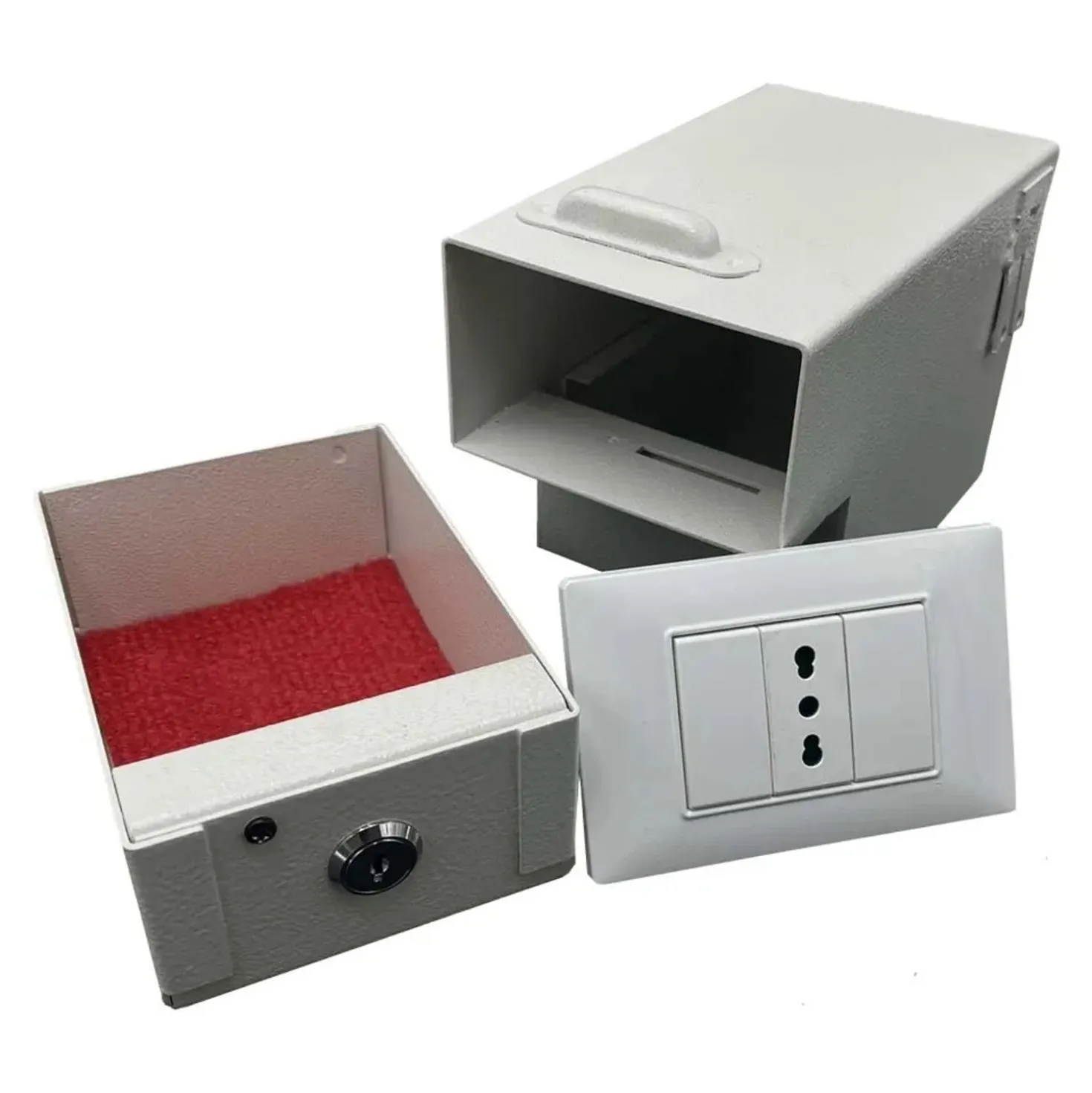 Cassetta di sicurezza finta presa elettrica con vano nascosto bianco