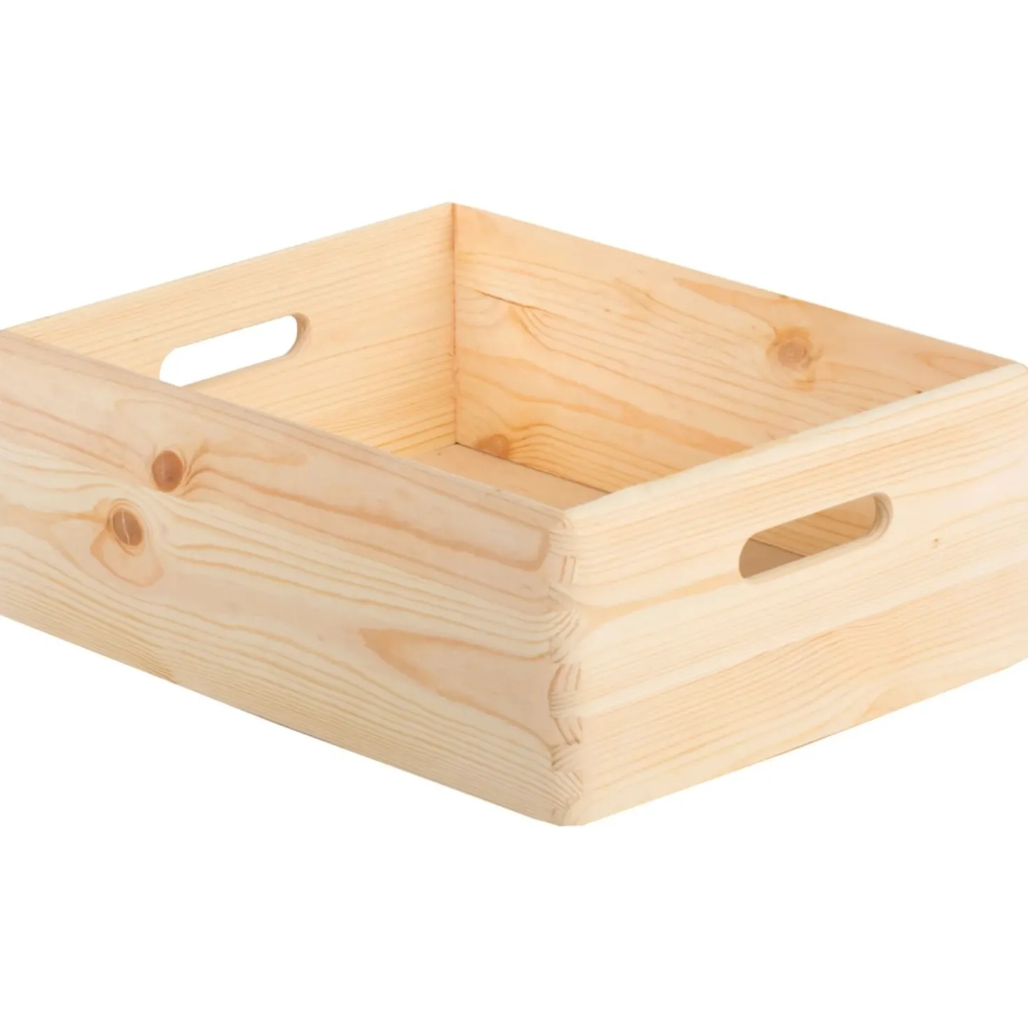 Cassetta in legno di pino massiccio con maniglie 40x30x14 cm beige
