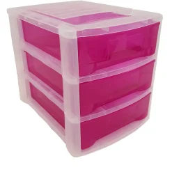 Cassettiera 3 cassetti Midi Clear 27x36x30 cm fucsia