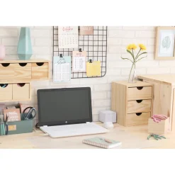 Cassettiera in legno mini 3x1 cassetti impiallacciata pino 28x21x20 cm beige
