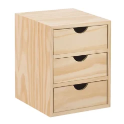 Cassettiera in legno mini 3x1 cassetti impiallacciata pino 28x21x20 cm beige