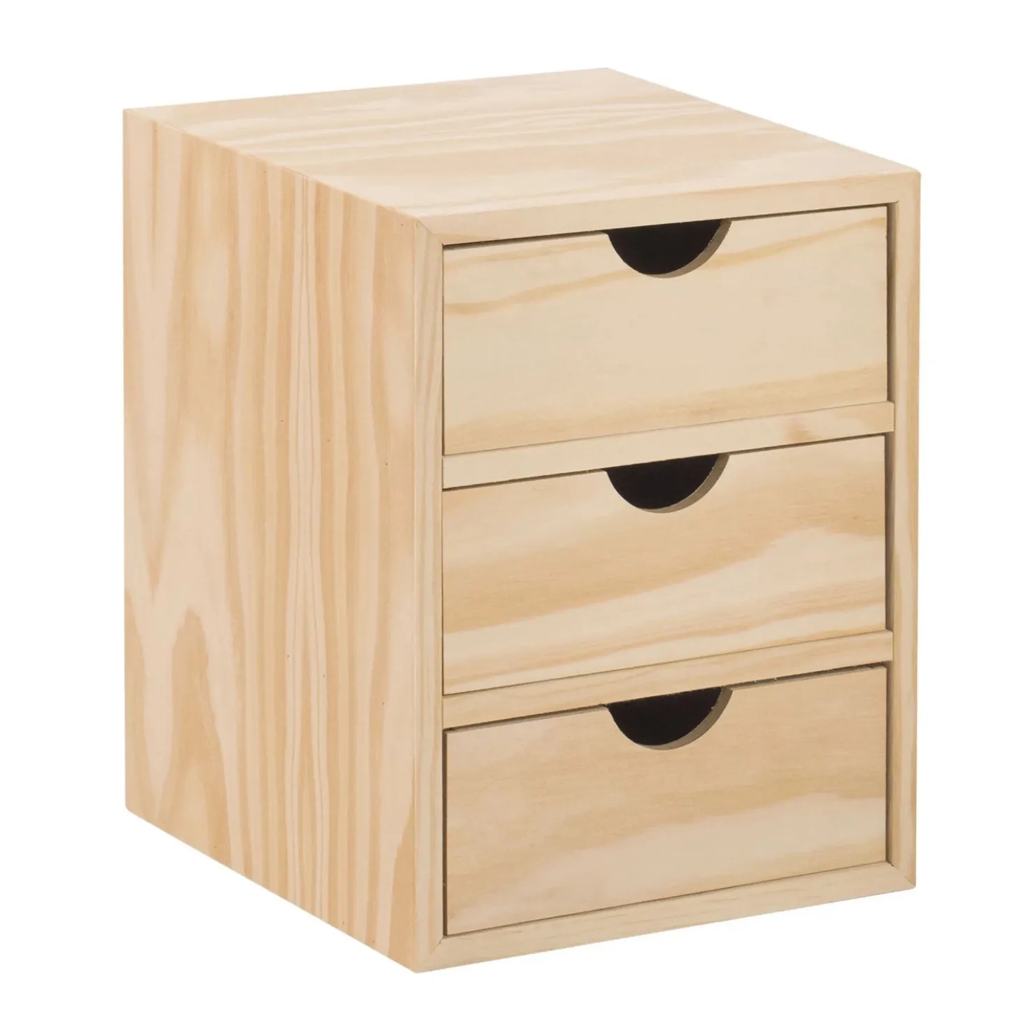 Cassettiera in legno mini 3x1 cassetti impiallacciata pino 28x21x20 cm beige