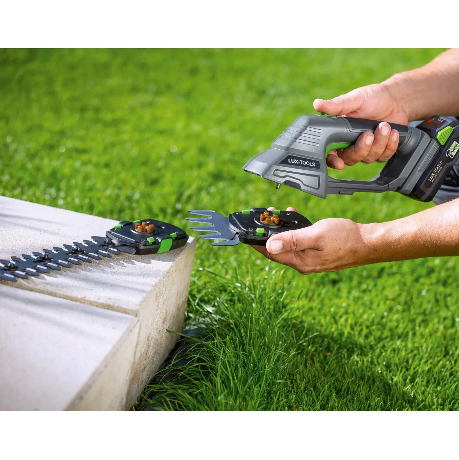 Cesoie per erba ed arbusti con manico telescopico batteria 20 V